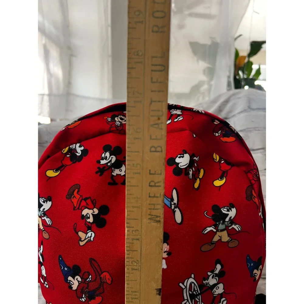 Disney Mickey Mouse Red All Over Print Canvas Backpack Steamboat Sorcerer